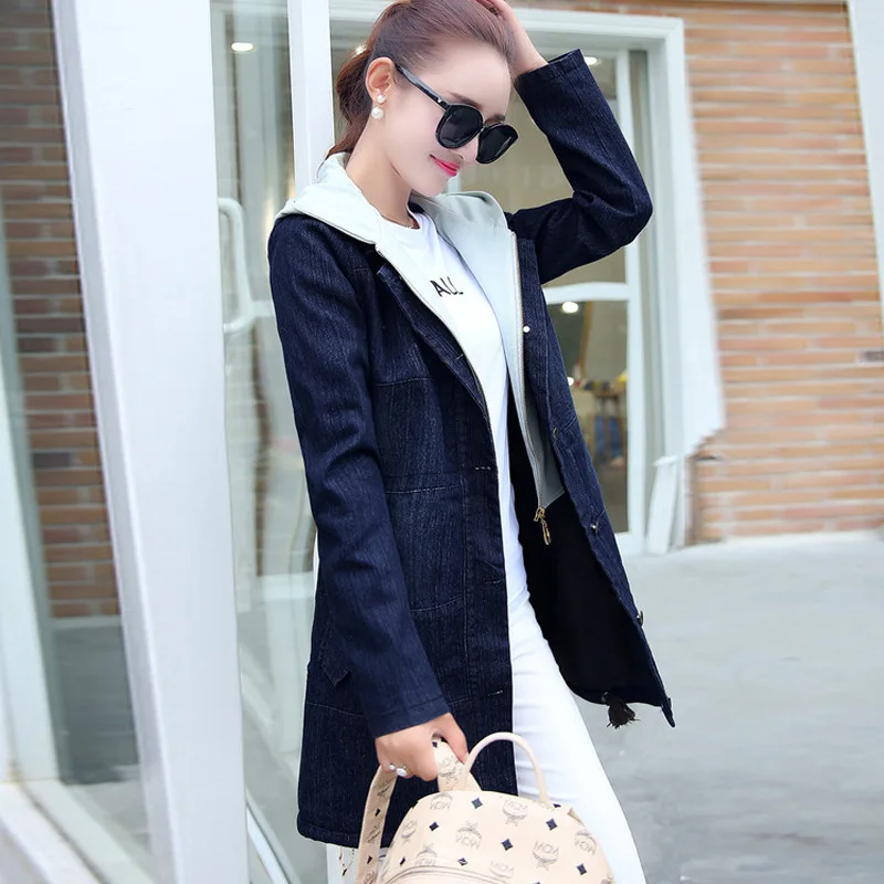 Fashion Female Overcoat Women Denim Trench Coat Casual Ladies Winter