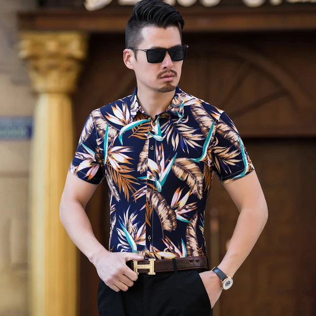 new arrival colorful printed shirt men brand good quality short sleeve ...