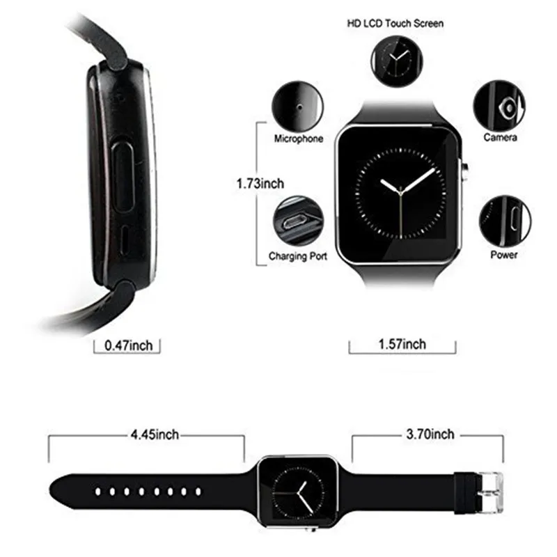 Bluetooth Смарт часы X6 Smartwatch для смартфонов на Android Поддержка SD 8G PK DZ09 GT08 iOS телефоны Sim