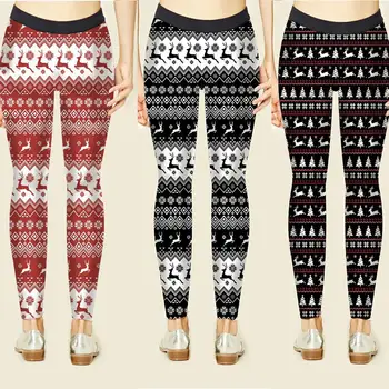 

Christmas Reindeer High Waist Leggings Pants Women Workout Skinny Trousers hot