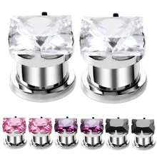 2 шт./партия стальной цветной квадратной формы с цирконом Ушные Тоннели винт для пирсинга подходит для ушных туннелей Растяжитель расширитель для ювелирных изделий унисекс 4-10 мм