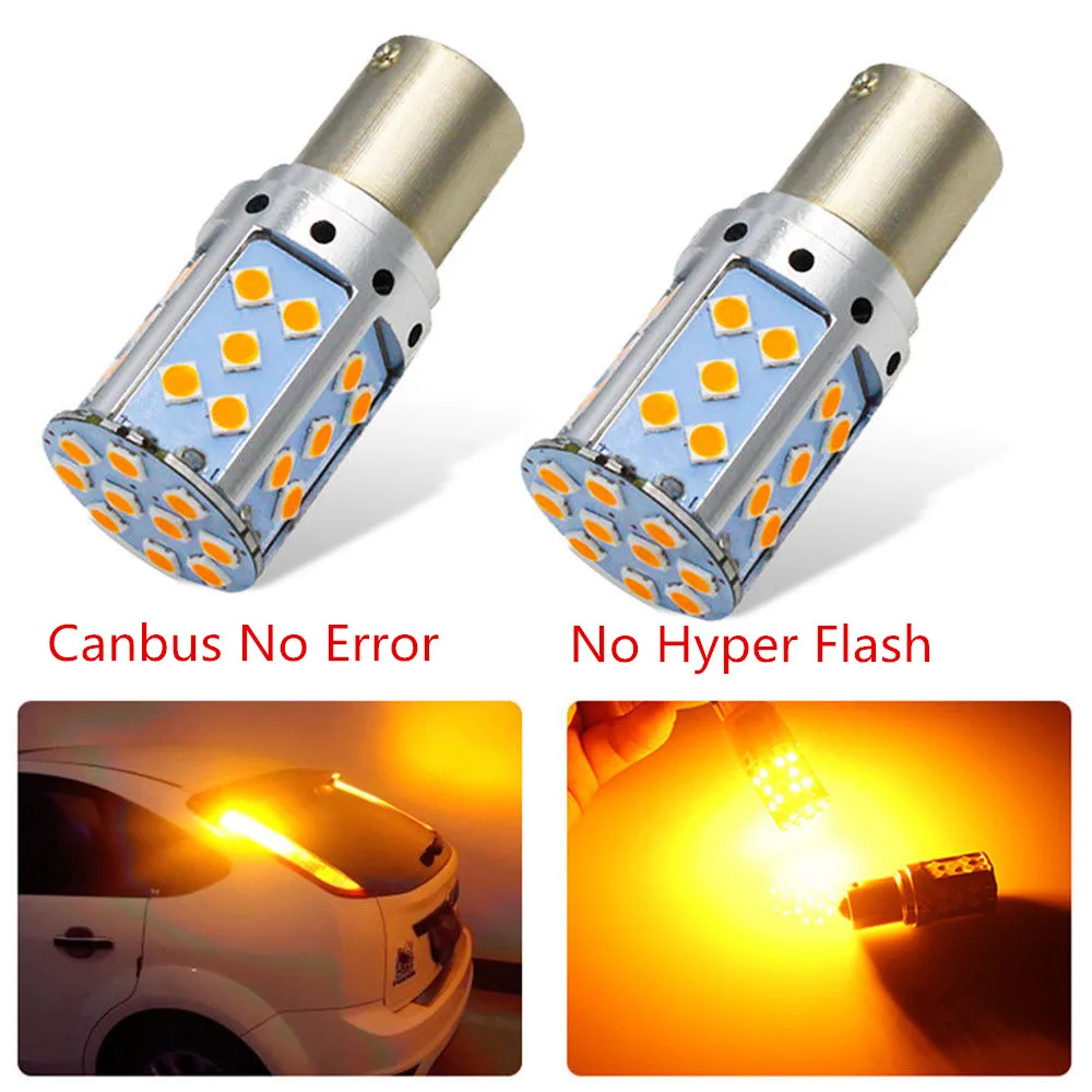

1PCS T20 LED 7440 W21W W21/5W 35SMD Bulb Canbus Free 1156 LED BAU15S PY21W BA15S P21W LED Lamp Amber For Car Turn Signal Lights