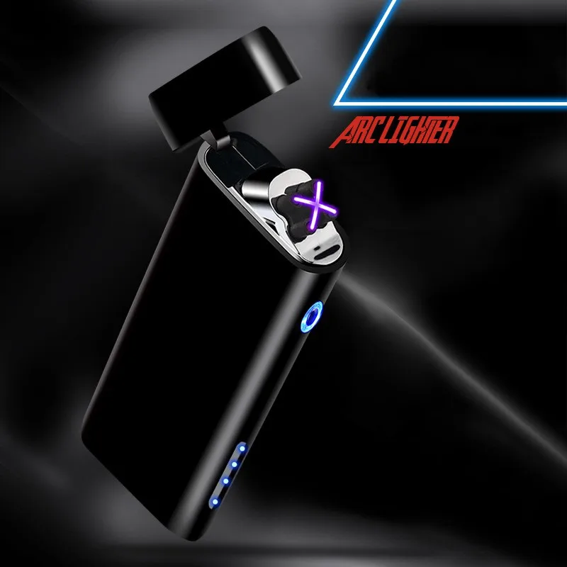 НОВАЯ тонкая Зажигалка для сигарет, электрическая USB двойная дуговая зажигалка, металлическая ветрозащитная электронная перезаряжаемая плазменная Зажигалка для сигар