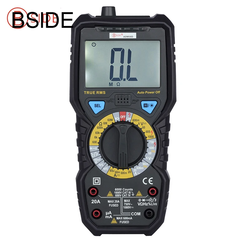 

Bside ADM08D Digital Multimeters AC/DC Current Voltage Temperature Capacitance Frequency Resistance Testers True RMS Meters