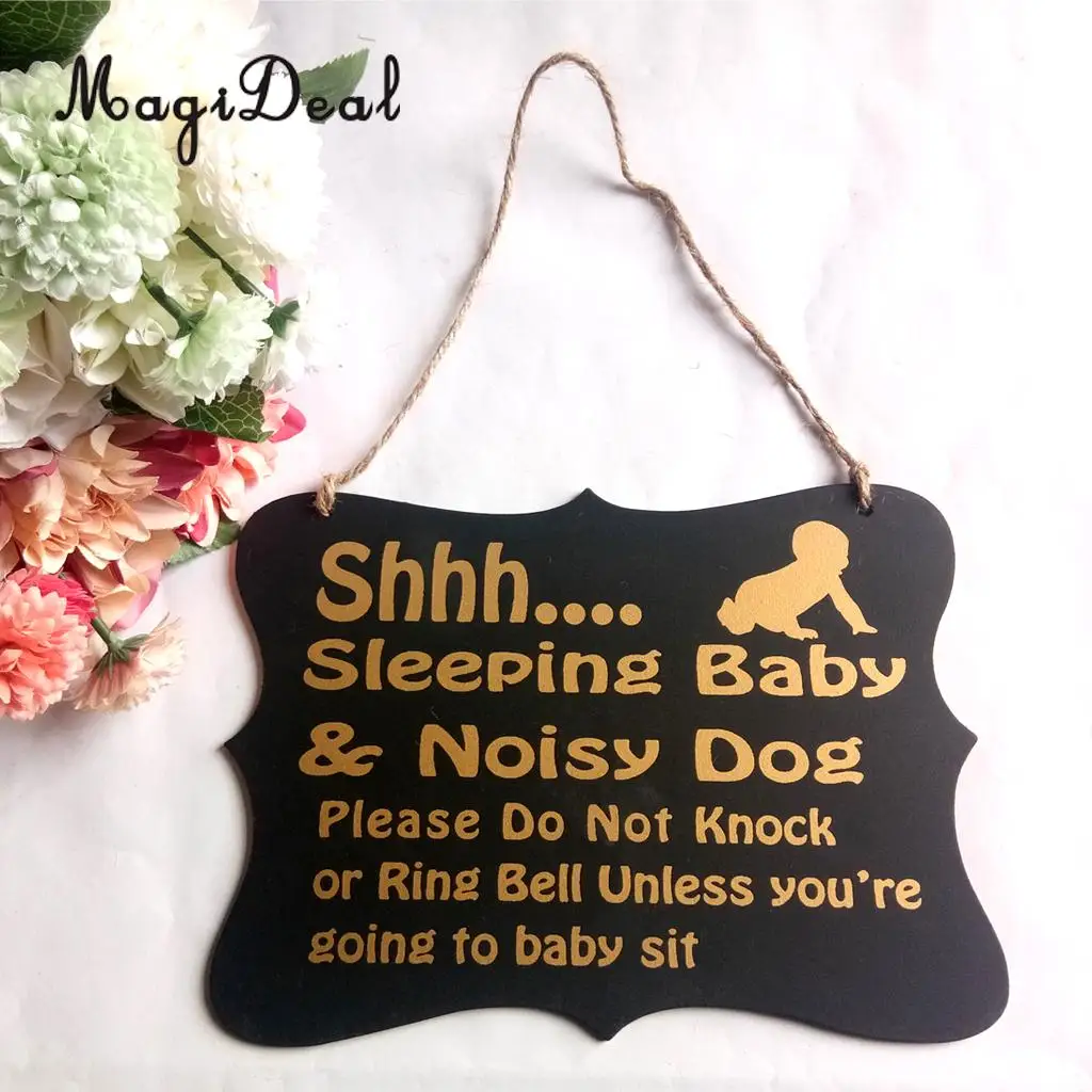 MagiDeal Sleeping Baby and Noisy Dog Hanging Chalkboard Nursery Door Wooden Sign