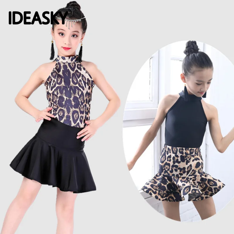 

New 2019 Leopard Girls Latin Dance Skirt Practice Kids Child black Standard Ballroom/Tango/Rumba/Samba/ Salsa Latin Ruffle Skirt