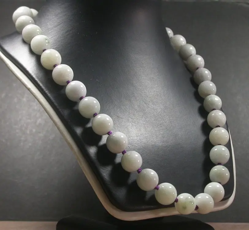 

0001407 White 100% Natural A JADE Jadeite Bead beads Necklace 13mm 21 inches