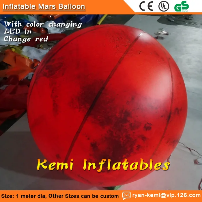 1m dia PVC air sealed inflatable Mars balloon sphere with LED light inflatable mars planet model space
