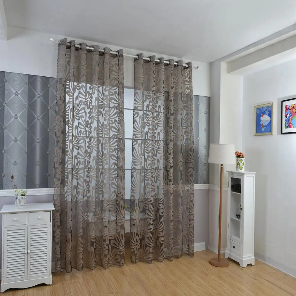 100 x 250cm European Flower Printed Tulle Window Curtains for Living Room Bedroom