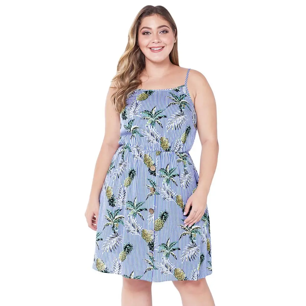 

WHZHM Strap Plus Size 3XL 4XL Sexy Dress Women Pineapple Printed Beach Loose Casual Big Size Bohemian Summer Mini Dress Femme