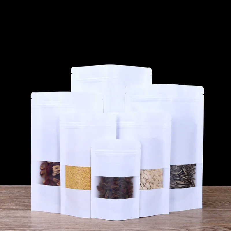 Download 1000pcs/lot 9*13cm white kraft paper bags stand up Zipper/zip lock packaging bag with window PE ...
