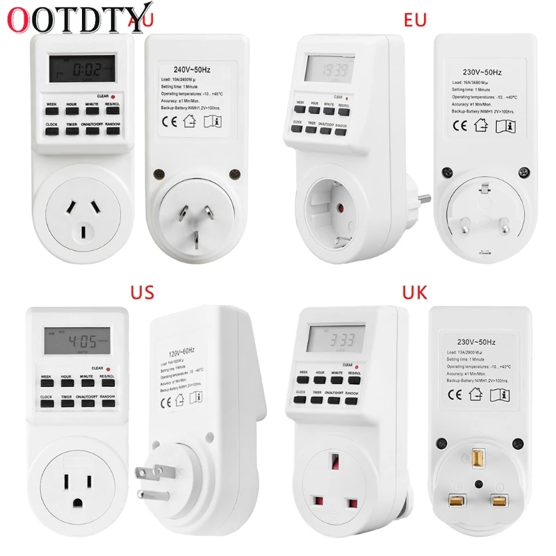 

OOTDTY Plug-in Timer Switch Socket Digital LCD Display Smart Electrical Programmable