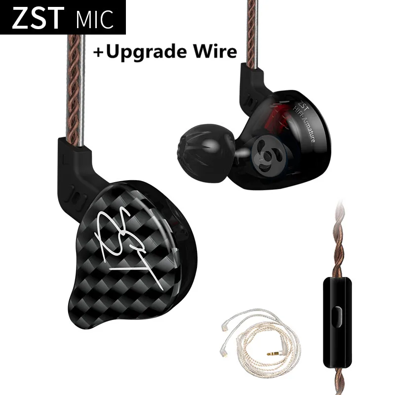 KZ ZST DD+ BA наушники с тяжелыми басами, гарнитура, Hi-Fi наушники, железо, 4 ядра, управление музыкой, обмен движением, Bluetooth кабель ZSN AS10 ES4 - Цвет: black mic silver