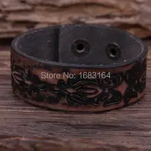 G89 светло-коричневый Винтаж Цветочные тиснением кожаный браслет Широкий манжеты мужские