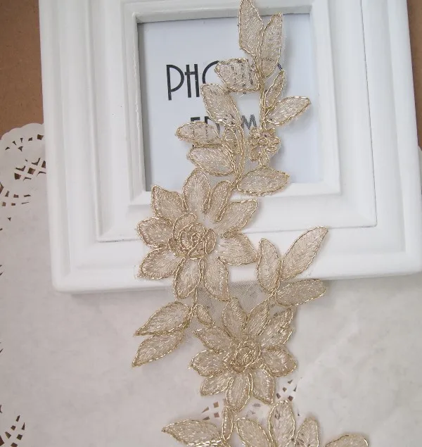 Gold applique 5 pcslot gold flower shape venise lace applique trims Gold applique 5 pcslot gold flower shape venise lace applique trims