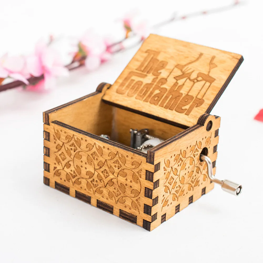 

1pc Wooden Hand Crank Music Box Mechanical Classic Craft Birthday Gift Wooden Hand Crank Theme Music Box