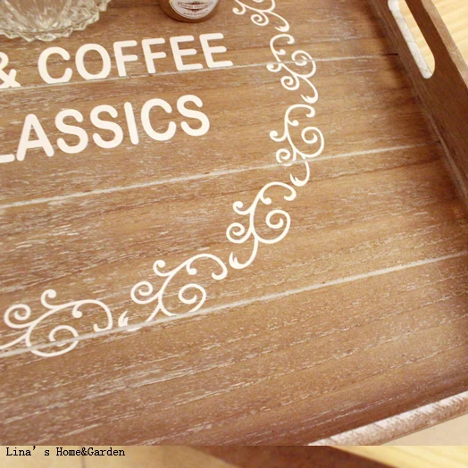 classic tea coffee hand crafted shabby large wooden square tray with cutout handle (3)