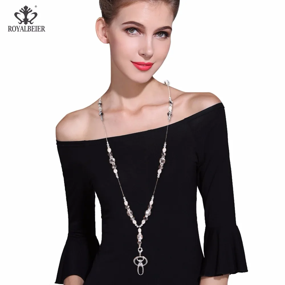 

ROYALBEIER Working ID Holder Lanyard Pendant Necklace For Women Crystal Beads ID Badge Holder Jewelry ID Holder Jewelry Pendant