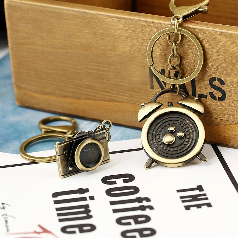

Bronze-Coloured Alloy Alarm Clock Keychains For Bags Women Accessories Camera Keyholder