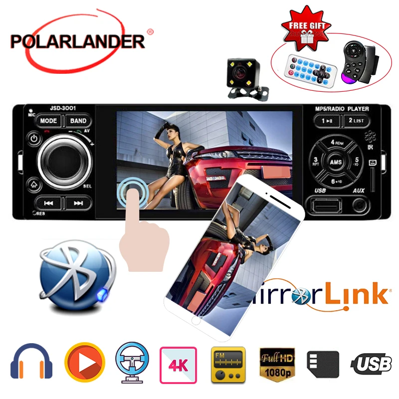 US $35.19 Touch Screen 4 1 Din Rear View Camera Auto Audio Mirror Link For Andriod Car Radio Car MP5 Player USB AUX Bluetooth Stereo