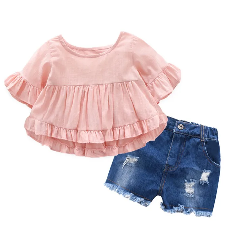 

2Pcs Kid Set Baby Girl Clothes Round Neck Short Sleeve Top+Short Pant Cotton Outfit Summer Children Girls Clothes 1-7Y