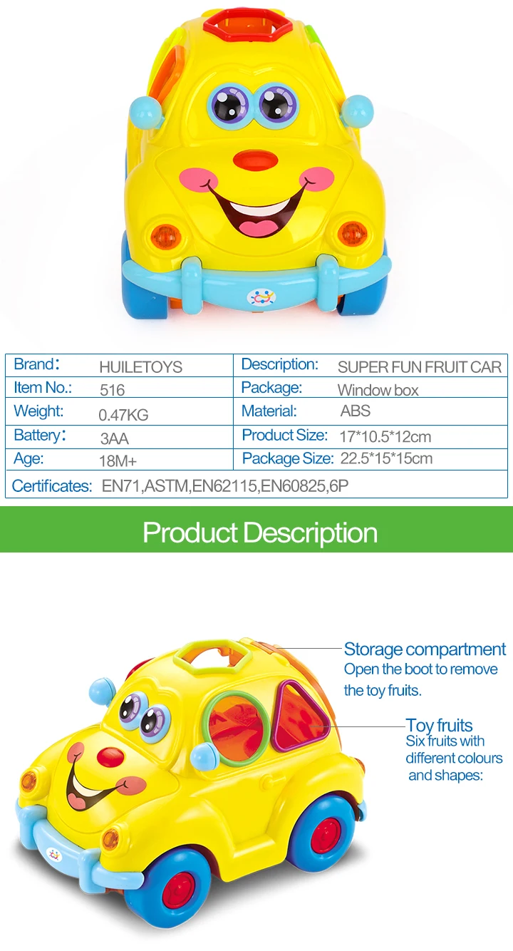 Детская Автомобильная игрушка с мигающими передними и задними огнями и музыкой, Bump and Go Learn Fruit shape Sorter, электрические машинки для детей