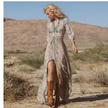 1 шт./лот летние женские этнические богемные длинное платье Sexy v-образным вырезом с цветочным принтом Повседневная пляжная Бохо Макси платья