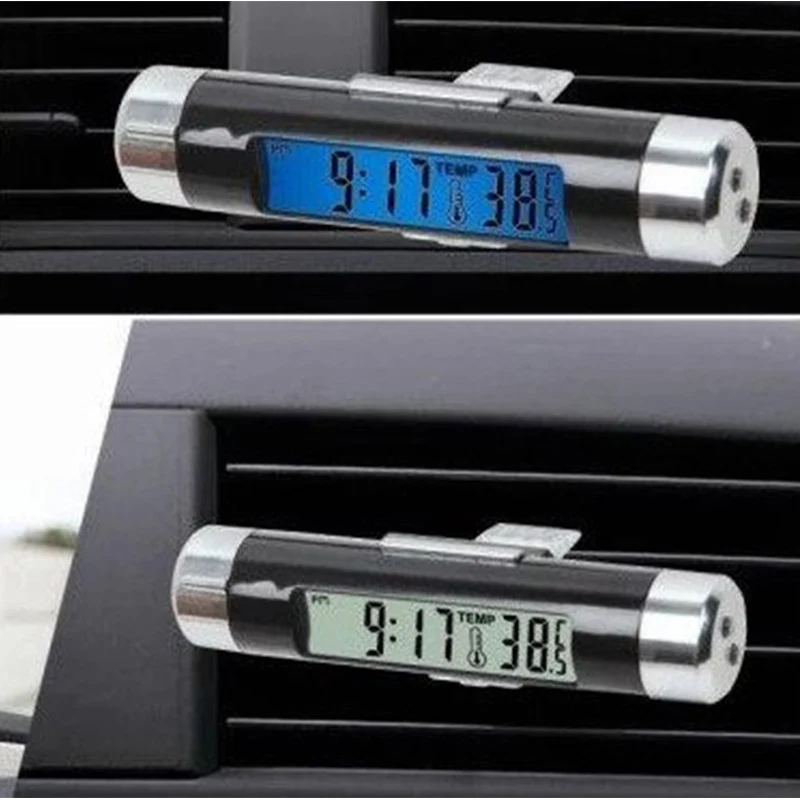 

2018 New 2 in 1 Car Auto Thermometer Clock Calendar LCD Display Screen Clip-on Digital Blue back light Automotive Accessories