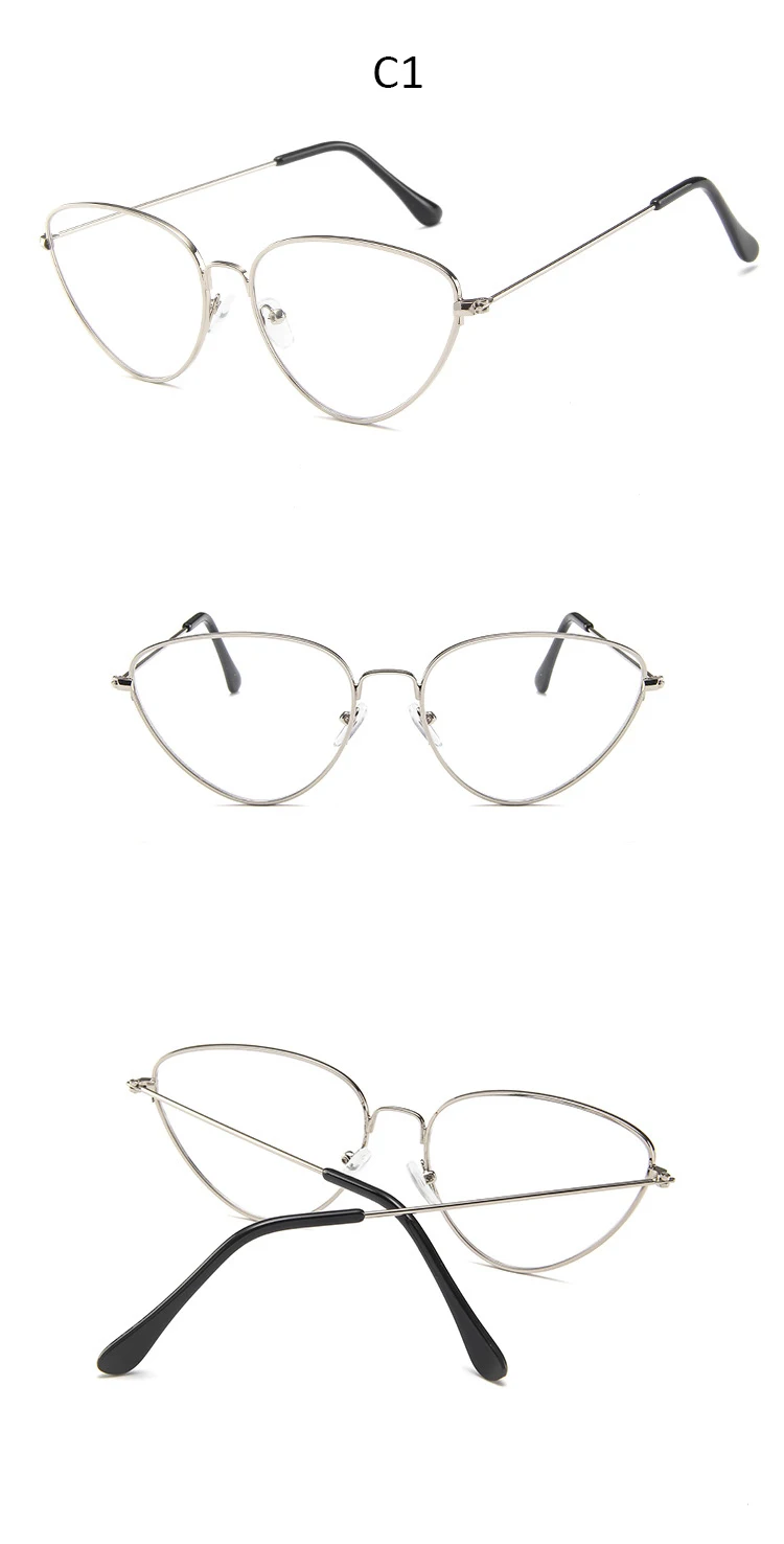 Sexy cat's eye Frame Glasses Clear Lens Metal Eyeglasses fashion Triangle Metal Frame Designer Sunglasses Color Cat eye glasses