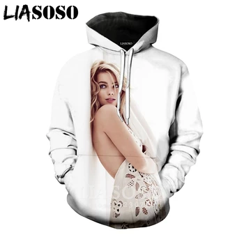 

LIASOSO 2019 Winter New Men Women Fashion Sweatshirt 3D Print Actor Margot Robbie Hoodie Long Sleeve Harajuku Pullover B086-04