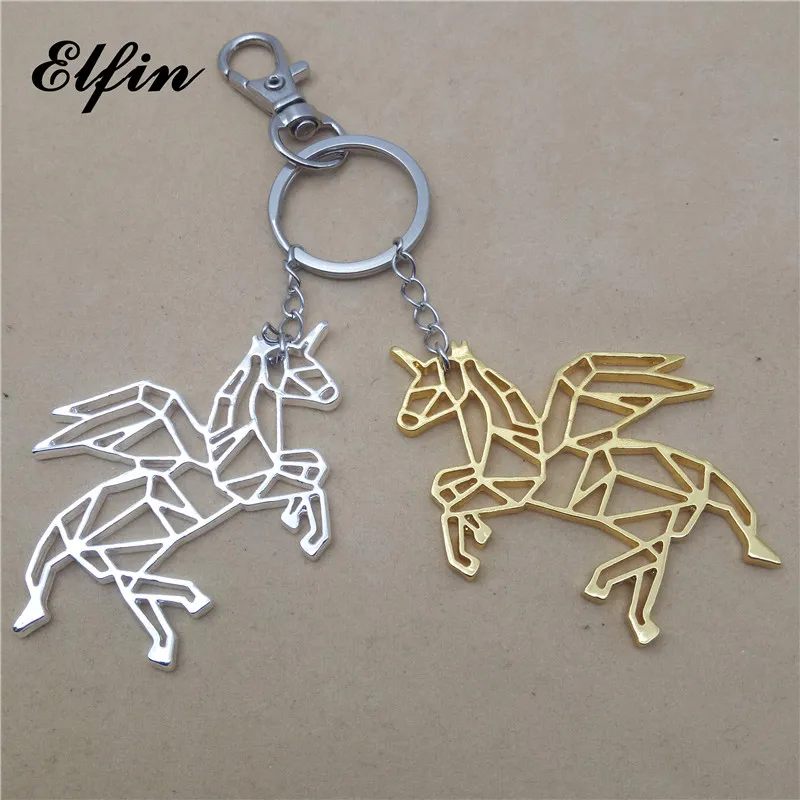 Elfin Trendy Flying origami Unicorn Key Chains Graduation Gift Geometric Accessories Jewelry Rings For Women Men | Украшения и
