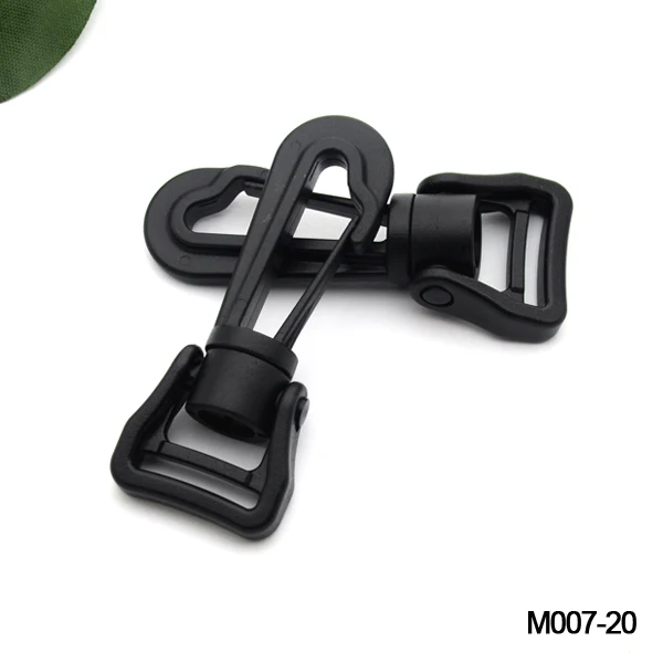 30 قطعة/الوحدة HLD/M007-20mm الأسود البلاستيك الربيع مشبك خاطف السنانير حلقة تسلق paracord حزام هوكس الروتاري السنانير خطاف تعليق دوّار