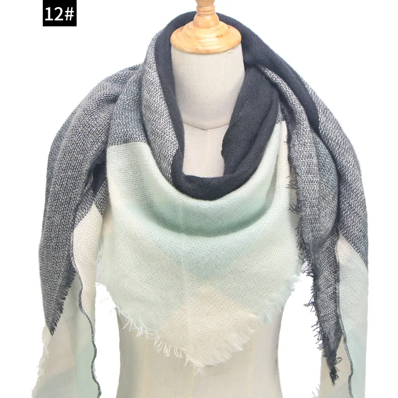 Высокое качество Зимний шарф Треугольная шотландская клетка дизайнерский шарф унисекс акриловые кашемировые базовые шали женские шарфы горячая распродажа - Цвет: color 12