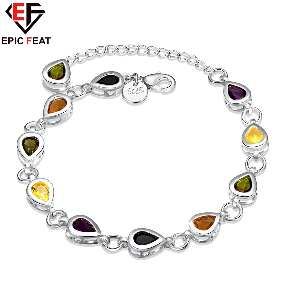 EPICFEAT Silver Plated Colourful Rhinestone Bracelets Elegant Water Drop Beads Wrist Chain Women Fashion Jewelry 2017 H260 | Украшения и