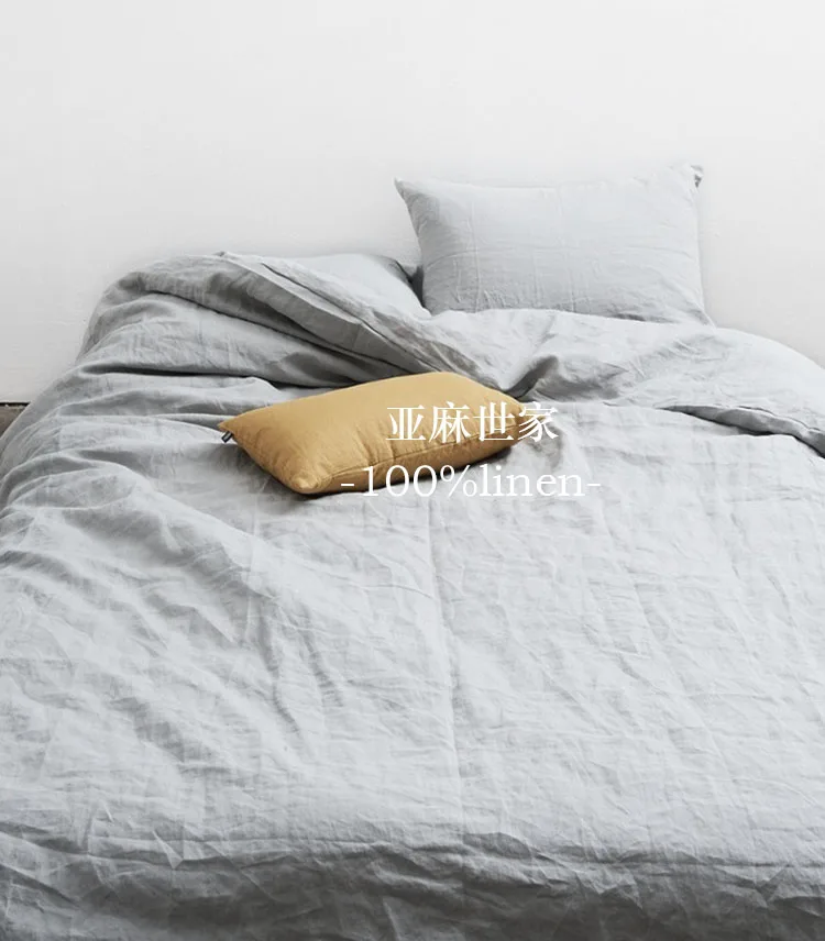 Sale Set of 4 Pre stone washed 100% Natural Linen Medium grey bedding set 1 duvet cover + 2 pillowcases + 1fitted sheet 0