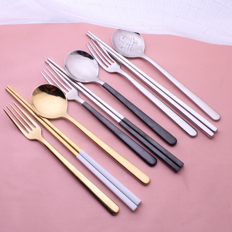 

3 pcs Spoons Chopsticks Forks Set with case Extra Fine Dessert Dinnerware Table Cutlery Flatware Travel Camping