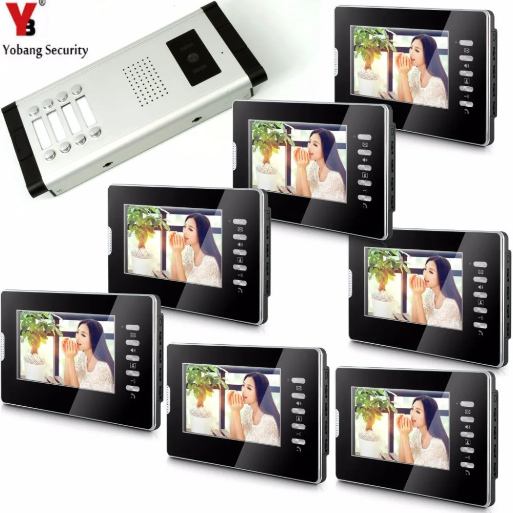 

YobangSecurity Video Door Intercom 7"Inch Monitor Video Doorbell Door Phone Speakphone Camera Intercom For 8 Units Apartment