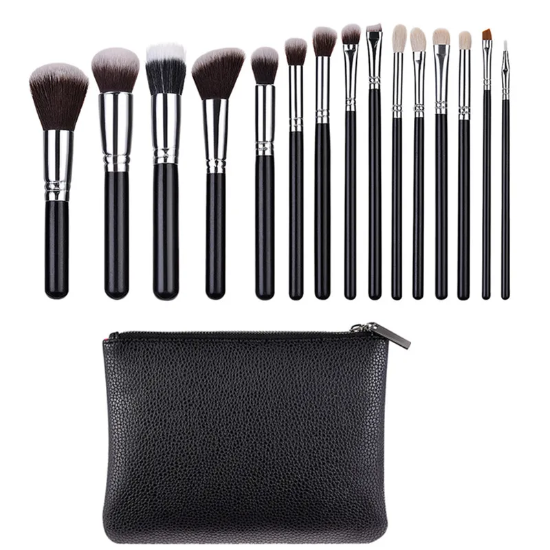 

Pro 15pcs Makeup Brushes Set Contour Foundation Eyeshadow Make Up Brushes Cosmetics Synthetic Hair With PU Leather Makeup Bag