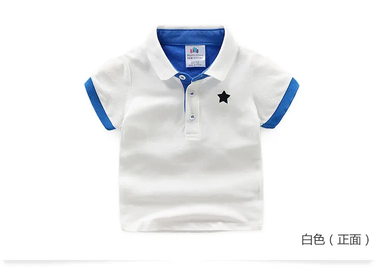 2018 Casual 2-10 Years Children Birthday Clothing Cotton Short Sleeve Turn-Down Collar White Blue Star Print Kids Boys Tee Shirt (13)