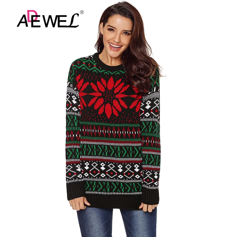 ADEWEL 2018 Winter Christmas Tops Pullover Sweater Women Plus size Knitted O-neck Long Sleeve Sweater Jumper Pullovers Femme XXL ADEWEL 2018 Winter Christmas Tops Pullover Sweater Women Plus size Knitted O-neck Long Sleeve Sweater Jumper Pullovers Femme XXL