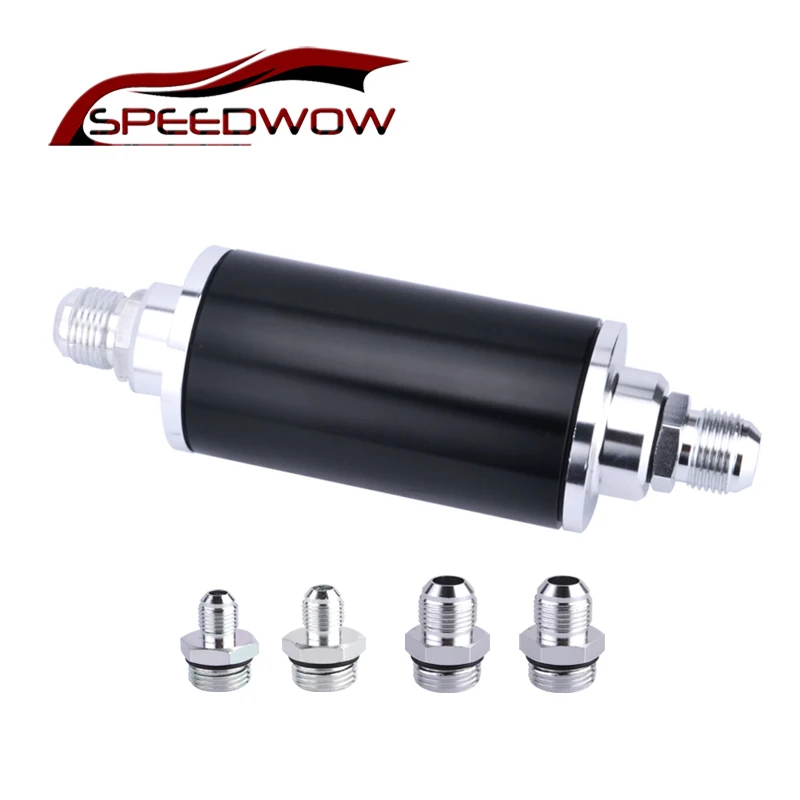 SPEEDWOW 100 Micron Aluminum Fuel Filter Inline with 2pcs AN6 AN8 AN10