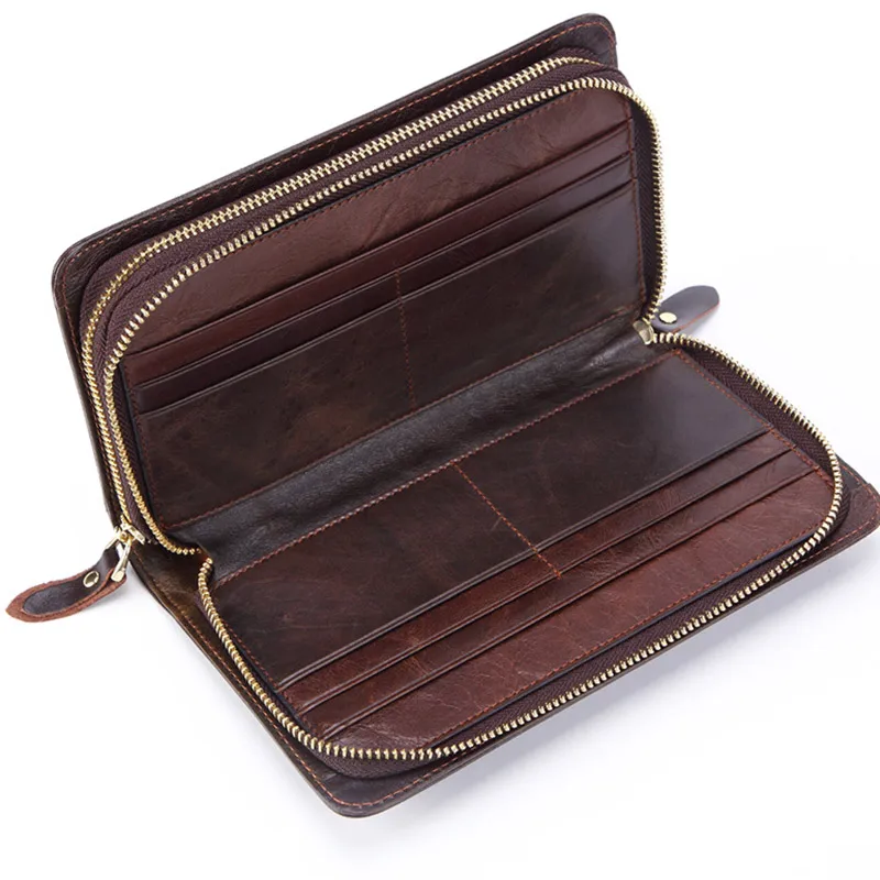 Business Genuine Leather Clutch Wallet Men Long Leather Phone Bag Purse Male  Large Size Handy Coin Wallet Card Holder Money Bag 5