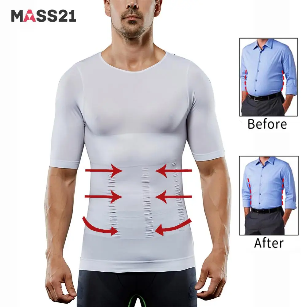 

MASS21 Men Body Shaper Belly Tummy Control Shapewear Slimming Posture Corrector T Shirt Tops Compression Waist Trainer Corset