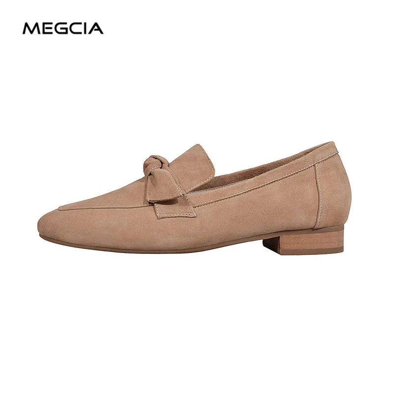 MEGCIA; модель года; водонепроницаемые мокасины; женская замшевая обувь из натуральной кожи; женская повседневная обувь на плоской подошве с бантом; модная Осенняя обувь; цвет серый, хаки; Новинка; MC905 - Цвет: Khaki