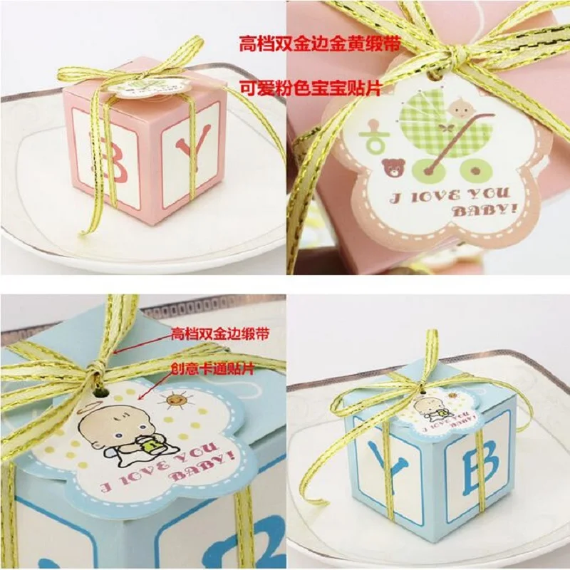 100 PCS Baby Shower Party Favor Gift Boxes Candy Box with Tags and Ribbons Party Decoration Free Shipping
