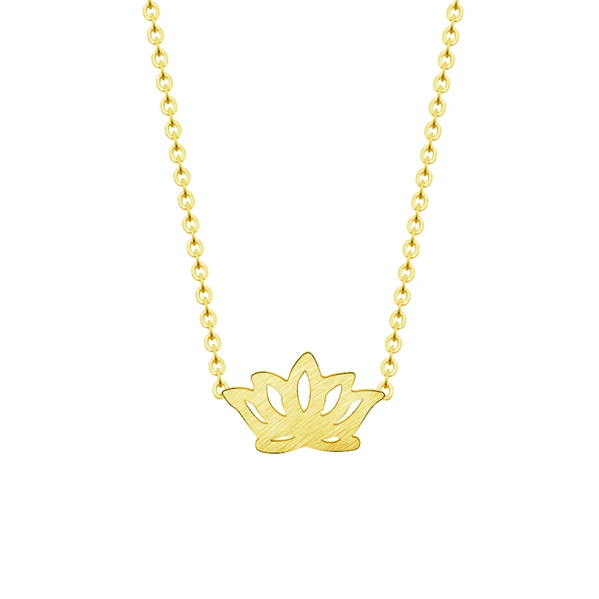 

ACEBFEET Religious Jewelry Rose Gold Lotus Necklace Women Boho Statement Halskette Stainless Steel Plant Joyas Silver Frame