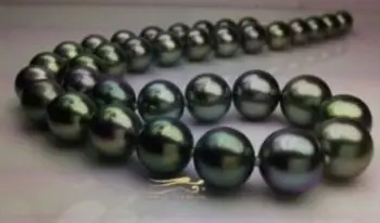 

free shipping bjc>>natural Tahitian genuine black perfect round pearl necklace