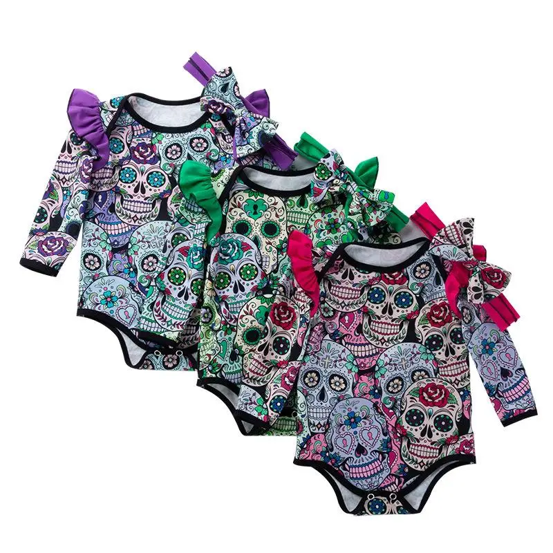 Зимние детские комбинезоны для девочек на Хэллоуин с принтом черепа; комбинезон для младенцев; хлопковый костюм на Хэллоуин; одежда для маленьких девочек