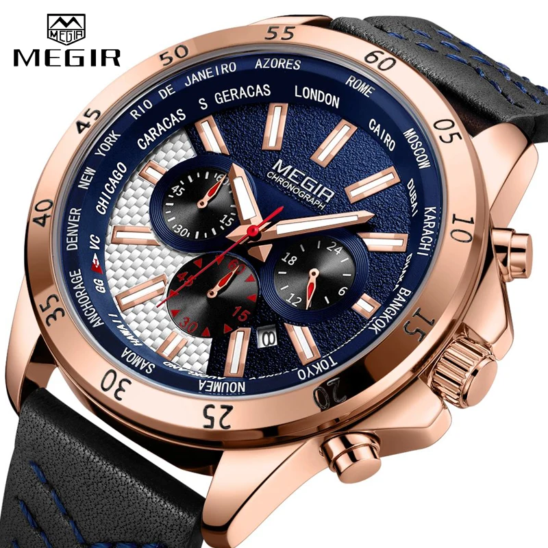 

MEGIR Fashion Mens Watches Sport Quartz Wrist Watch Men's Waterproof Luxury Chronograph Military Watch Men 2019 Relogio Masculin