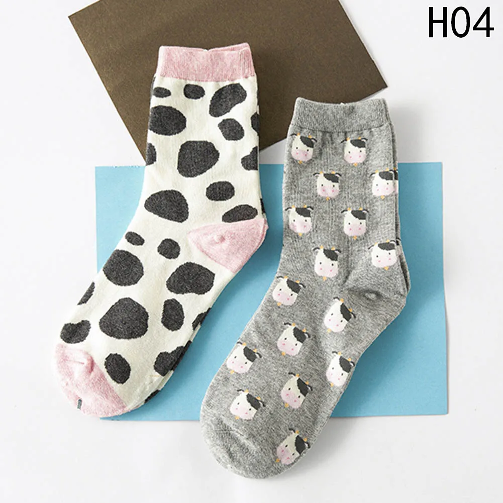 2 пар/компл.! Длинные хлопковые носки с рисунками животных для женщин и девочек, креативные милые мягкие осенне-зимние носки Mieas - Цвет: 04